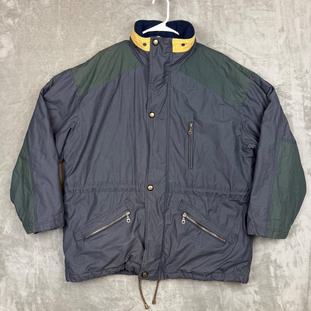 Vintage R&Y Sport Colorblock Parka Jacket Navy Blue Green Yellow Mens Large